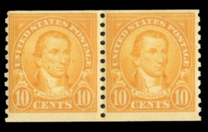 United States, 1910-30 #603 Cat$16, 1924 10c orange, horizontal pair, never h...