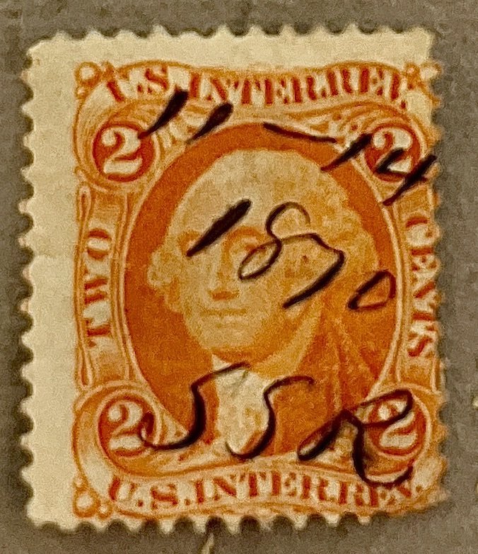 US R14 / 1862-1871 2c Orange Internal Revenue Proprietary Stamp / Used / Faults