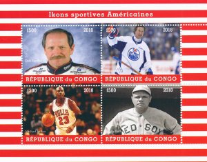 Sports Stamps 2018 CTO Michael Jordan Basketball Babe Ruth Baseball 4v M/S I