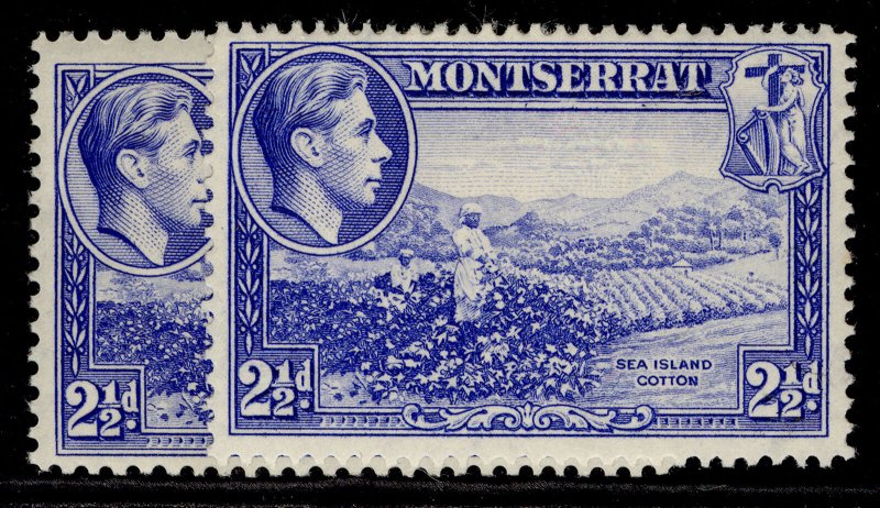 MONTSERRAT GVI SG105 + 105c, 2½d PERF VARIETIES, LH MINT.