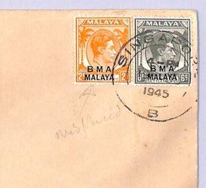 SINGAPORE *BMA MALAYA* 1945 FDC Salvaged Pre-War Cancel Selangor Klang WM45