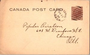 Canada 2c KGV Postal Card 1939 Stone, Sask. split ring 1910-1959 to Chicago, ...