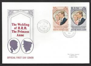 SEYCHELLES 1973 Princess Anne Wedding Set on Cachet FDC Scott 311-312