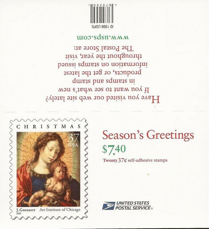 US Stamp 2002 Christmas Madonna & Child - Booklet of 20 Stamps #3675a