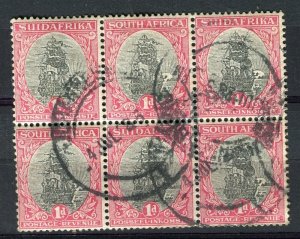 SOUTH AFRICA; 1920s early Pictorial issue 1d. fine used Block of 6