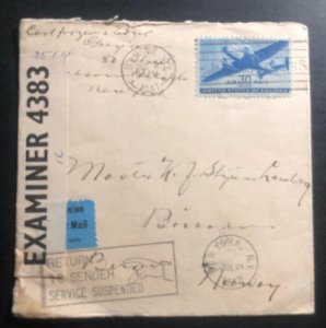 1941 Flushing USA Censored Cover to Norway Returned Service Suspended Xmas Seal