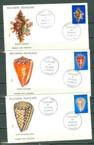 FRENCH POLYNESIA   1977 SHELLS #C138-140 SET FDC