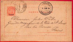 aa3938  - AZORES - POSTAL HISTORY - STATIONERY Card  to FRANCE  1894