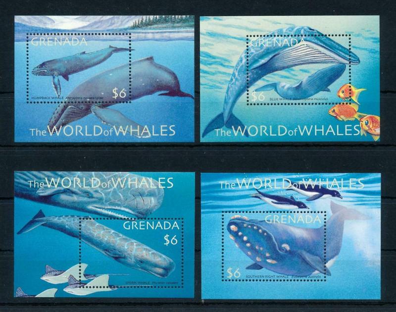 [99710] Grenada 2001 Marine Life Whales 4 Souvenir Sheets MNH