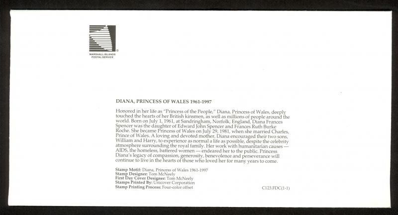 MARSHALL ISLANDS 1997 Princess Diana Set Sc 645 on Cachet FDC