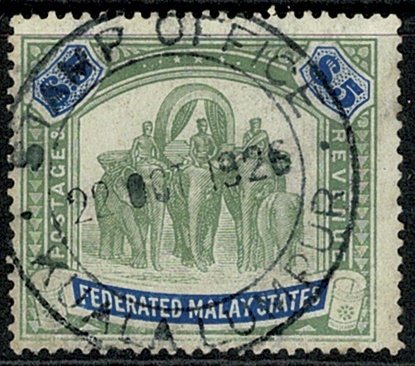 FEDERATED KG V 1922-34 5$ GREEN & BLUE VFU SG81 Wmk.MSCA VGC