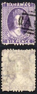 Bahamas SG31x 6d Deep Violet Wmk Crown CC Reversed Perf 12.5 Cat 65 Pounds