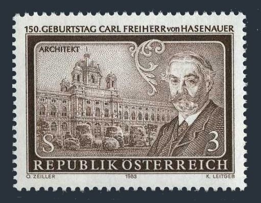 Austria 1248 three stamps,MNH.Mi 1746. Baron Carl von Hasenauer, architect, 1983