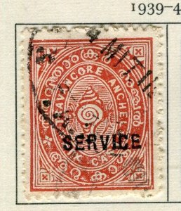 INDIA TRAVANCORE; 1939-41 early GVI SERVICE local Optd. used 6c. value