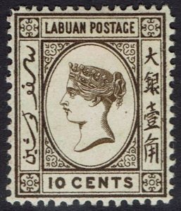 LABUAN 1892 QV 10C NO WMK RECESS PRINTING