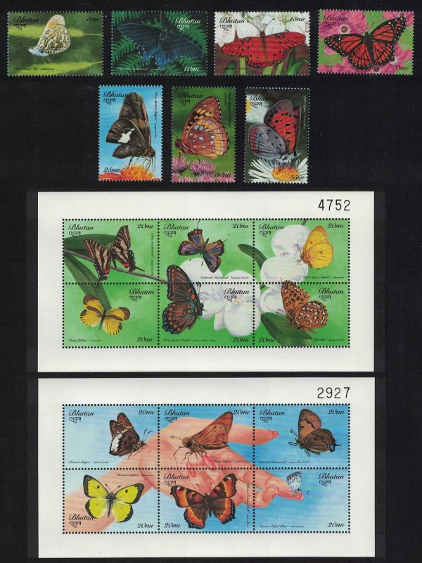 Bhutan Butterflies 7v+2 Sheetlets 1999 MNH SG#1386-1404