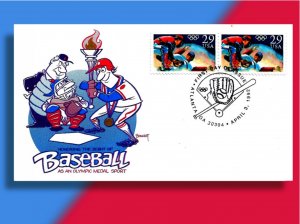 ⚾️ Double Header!! ⚾️1992 OLYMPIC BASEBALL Cachetoons FDC - Batter Up!