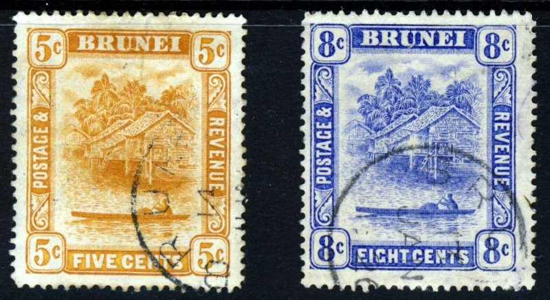 BRUNEI 1916 New Colours Single Plate Set Wmk Multiple Crown CA SG 49 & SG 50 FU