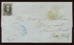 U.S. #1a Used w/Blue 'UTICA NY' on Cover ex Ashbrook 