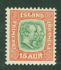 ICELAND #77 15aur red & green, og, NH, VF,