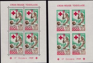 Togo French Colony 1959 Semi-Postals Sheets Perf+IMPERF.RED CROSS  XF+/NH