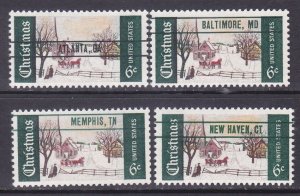 US 1384 MNH 1969 Christmas Precancel Experimental Set of 4 Very Fine