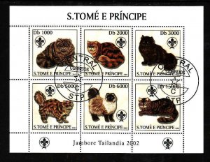 St Thomas & Principle-Sc#1510-used sheet-Animals-Cats-Scout emblem-2003-