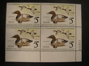 RW42, $5 Canvasbacks & Decoy, PB4 #172777 LR, 1975 Duck Stamp, MNH BEAUTY