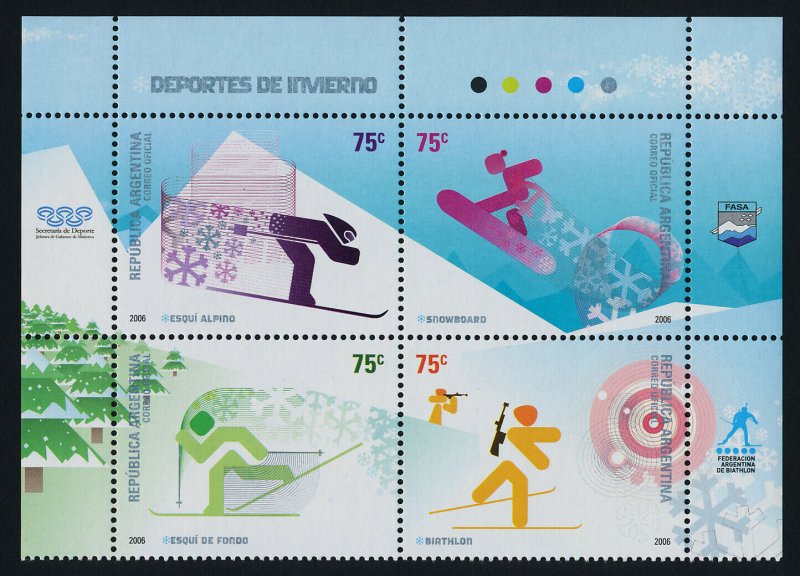 Argentina 2394 Top Block MNH Winter Sports, Skiing, Biathlon, Snowboarding