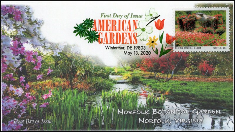 20-118, 2020, American Gardens, Digital Color Postmark, First Day Cover, Norfolk