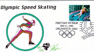 Pugh Designed/Painted Winter Olympic Speed Skating FDC...110 of 129 created!