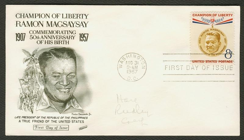 #1096 8c Raymon Magsaysay, Fleetwood Addressed FDC **ANY 5=FREE SHIPPING**