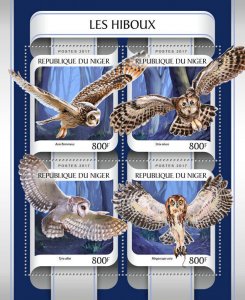 Birds of Prey Owls Stamps Niger 2017 MNH Short-Eared Tawny Barn Owl 4v M/S