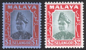 Malaya Selangor 1941 $1-$2 Alum Shah SG 86-87 Scott 72-73 MVLH Cat £72($94)