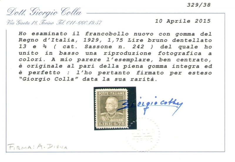 1929 Kingdom Di Italy, N°242, Effigy Di Vittorio Emanuele III Degree, Dentellatu