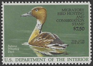 #RW53 $7.50 Federal Duck Stamp Fulvous Whistling Duck 1986 Mint NH Disturbed Gum