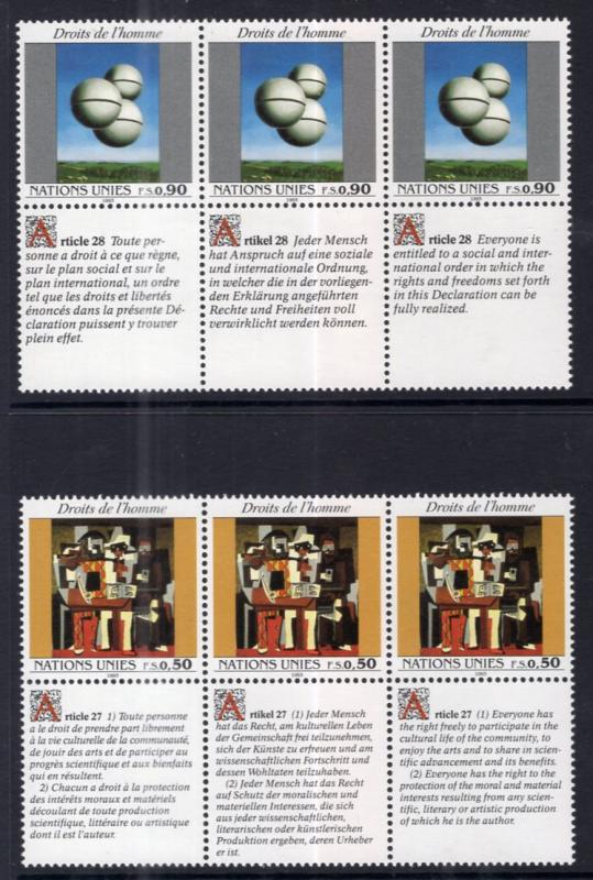 UN Geneva 234-235 Human Rights Strips of Three MNH VF