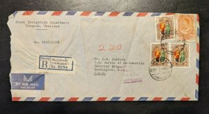 1965 Royal Irrigation Department Bangkok Thailand Registered Airmail Cover to DC