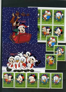 SIERRA LEONE 1997 DISNEY CHRISTMAS SET OF 8 STAMPS,SHEET OF 6 STAMPS, 2 S/S MNH