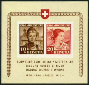 Switzerland B116,lightly hinged.Michel Bl.6. Pro Juventute 1941:Girl's costumes.