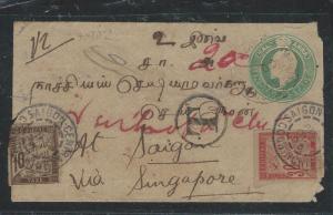 INDOCHINA (P2805B) INCOMING FROM INDIA PSTAGE DUE 1905 COVER 10C+30C 