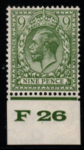 GB SG427 N43(1) 1924 9d OLIVE-GREEN CONTROL F26 MTD MINT