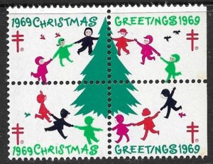 USA 1969 CHRISTMAS SEAL Anti Tuberculosis Se-tenant BLK4 Sc WX237 MNH