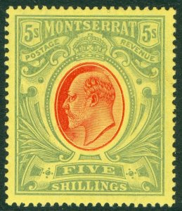 SG 47 Montserrat 5/- red & green/yellow. A fine fresh unmounted mint example...