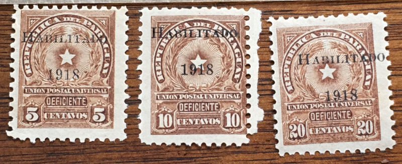 1918 Paraguay #220-2 81-N Set of 3 Littleton Stamp Company