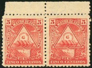 NICARAGUA - SC #109 ?? - UNUSED MINT NO GUM PAIR - 1898 - NICARA195