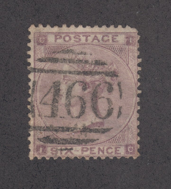 Great Britain Sc 39 used 1862 6p QV, 466 cancel