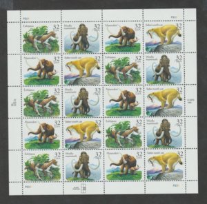 U.S. Scott #3077-3080 Prehistoric Animals Stamps - Mint NH Sheet - MR Plate