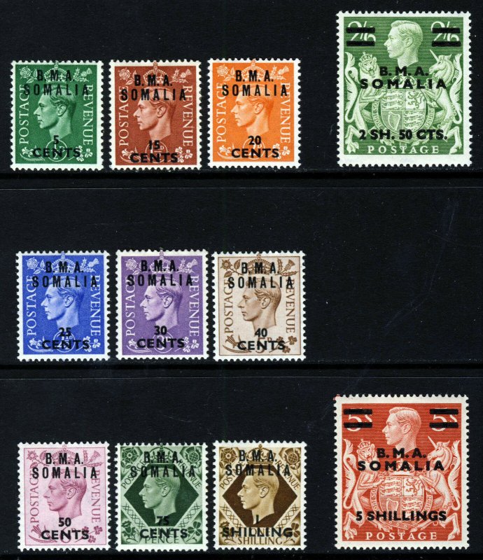 BRITISH OCCUPATION KG VI 1948 Overprinted B.M.A. SOMALIA SG S10 to SG S20 MINT