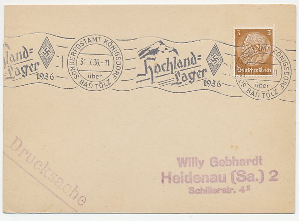 Card / Postmark Germany 1936 Hochland Lager - Hitler Jugend